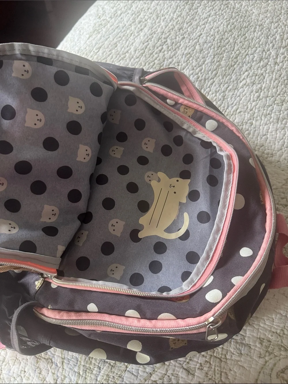 Cat & Jack Polka Dot Cat Print Black & Pink Backpack